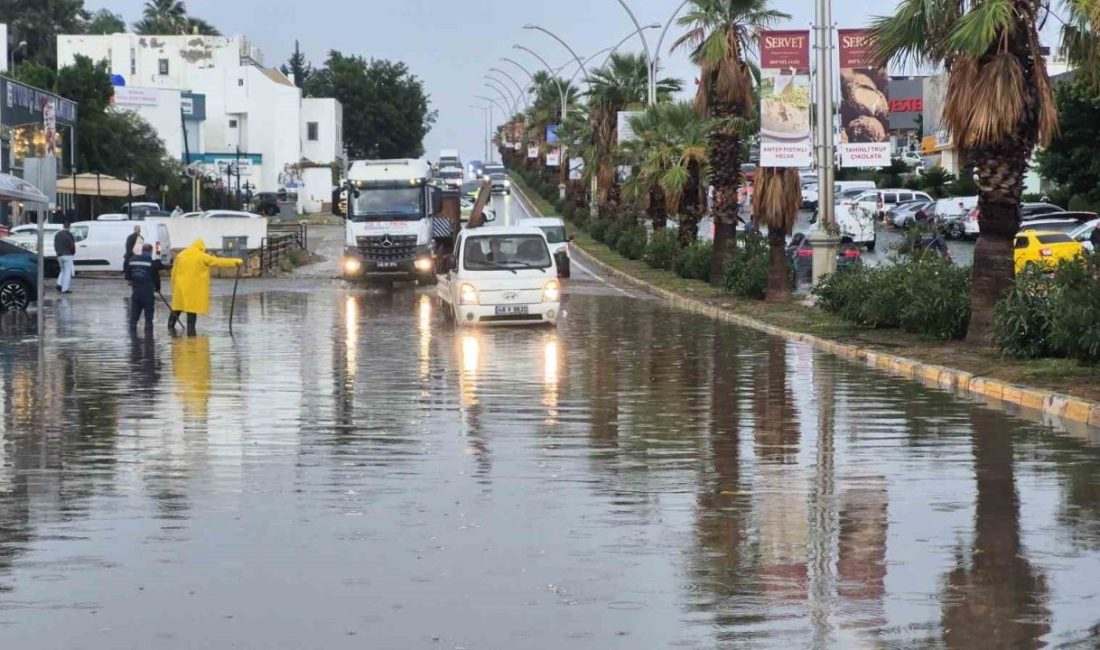 Muğla’nın Bodrum ilçesinde etkili olan sağanak yağış sebebiyle karayolu göle