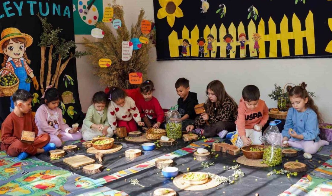 Diyarbakır Büyükşehir Belediyesinin düzenlediği zeytin kırma etkinliğine katılan çocuklar, geleneksel