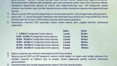 Denizli Büyükşehir Belediyesi, tarımsal üretimi desteklemek ve çiftçilerin girdi maliyetlerini