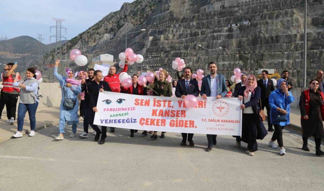 Artvin’de Deriner Barajı’nda Meme Kanseri Farkındalık Ayı dolayısıyla düzenlenen etkinlikte