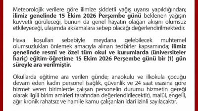 Düzce’de beklenen kuvvetli sağanak yağış nedeniyle il genelindeki tüm özel