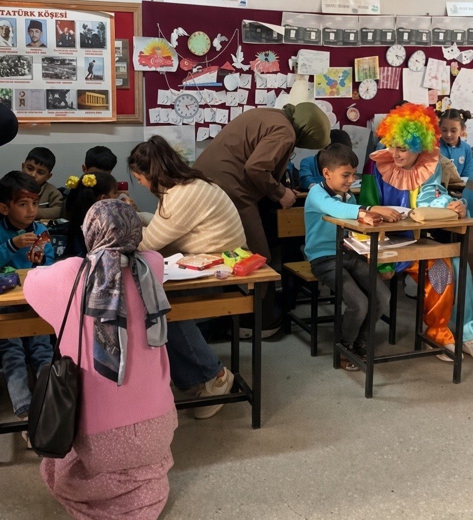 Erzincan’da üniversiteli gönüllüler, köy okulunda eğitim gören çocuklar için düzenledikleri
