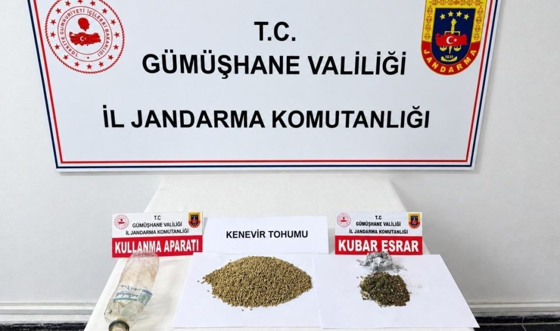 Gümüşhane’de jandarma ekiplerince durdurulan araçta 7,5 gram kubar esrar ve