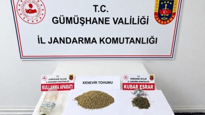 Gümüşhane’de jandarma ekiplerince durdurulan araçta 7,5 gram kubar esrar ve