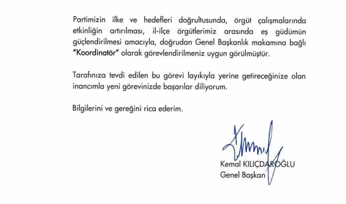 Gürsel Tekin, CHP Genel Başkanı Kemal Kılıçdaroğlu tarafından “Genel Başkanlık
