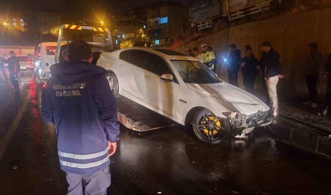 Hakkari’nin Keklikpınar Mahallesi’nde yağış nedeniyle kontrolden çıkan otomobilin yol kenarındaki