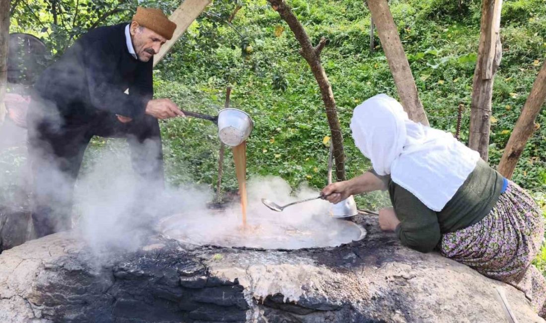 Bitlis’in Hizan ilçesinde vatandaşlar, yetiştirdikleri üzümleri geleneksel yöntemlerle pekmeze dönüştürerek