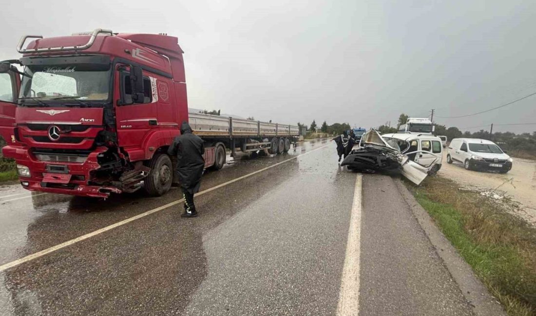 İzmir’in Ödemiş ilçesinde tır ile kamyonetin çarpışması sonucu meydana gelen