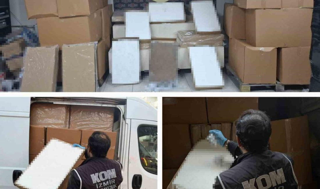 İzmir’in Gaziemir ilçesinde mobil depoya düzenlenen kaçak tütün operasyonunda 2