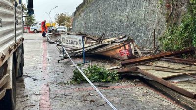 Düzce’nin Akçakoca ilçesinde kuvvetli rüzgar, kent merkezinde bulunan açık hava