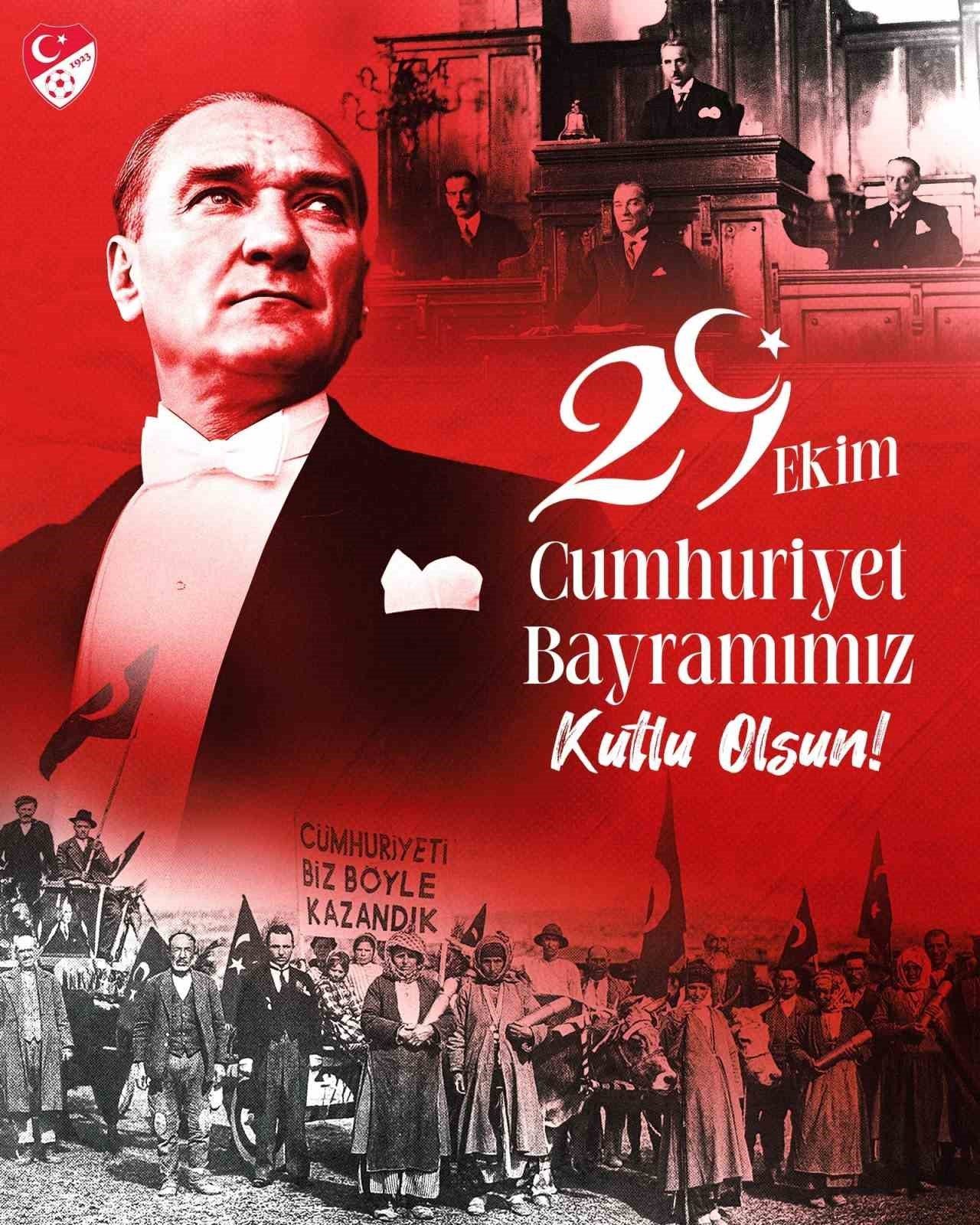 Spor camiası, 29 Ekim Cumhuriyet Bayramı dolayısıyla kutlama mesajları yayımladı.