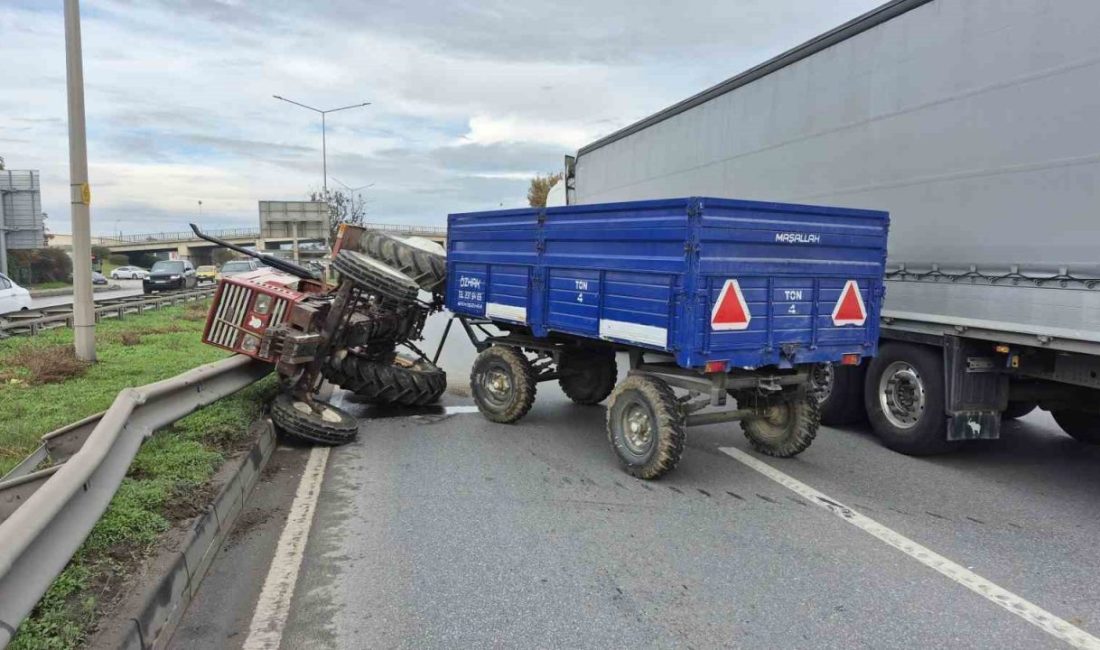Eskişehir’de sürücüsünün kontrolünden çıkan traktörün orta refüje devrildiği trafik kazası