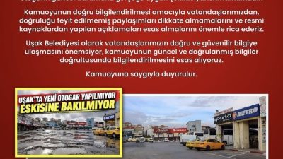Uşak Belediye Başkan Vekili Hatice Terekeci Özkan, Uşak Otogarı’nın mevcut