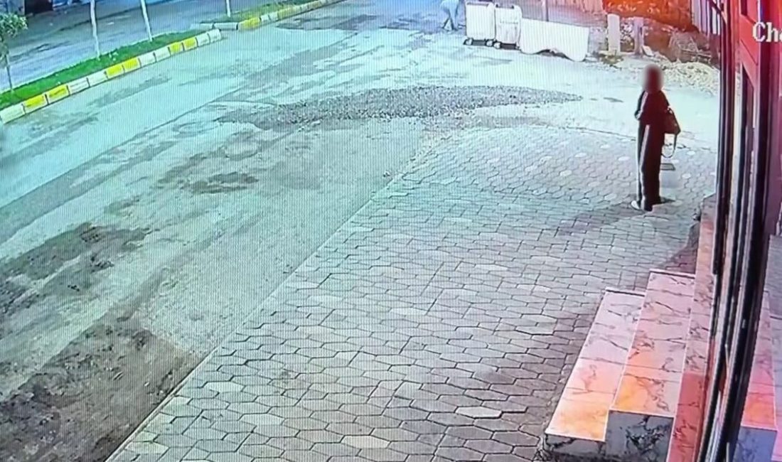 Adıyaman’da yolda yürüyen bir kadın, kaldırım kenarında yemek yiyen kediye